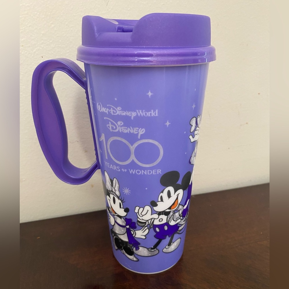 Walt Disney World 100th Anniversary Purple Resort Refillable Tumbler Cup Mug EUC